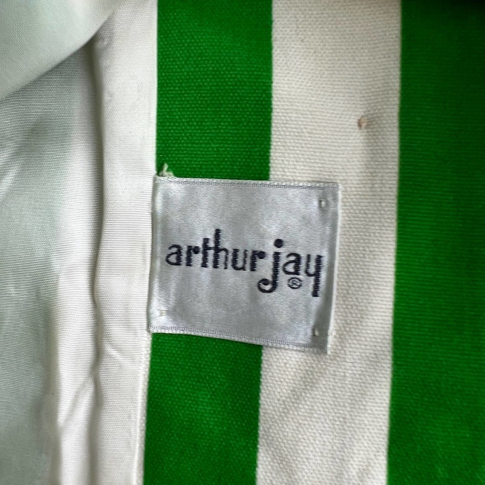 Vintage 1960's Arthur Jay Green and White Striped 3 Piece Jacket Skirt Short Set - Picture 4 of 13